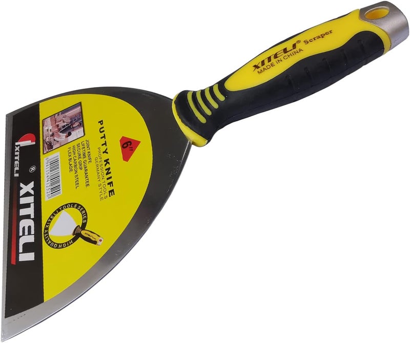ESreake Putty Scraper, 6" Stainless Steel Putty Knives with Plastic Ergonomic Handle for Taping Paint Wall Floor Tile, Metal Spackle Tools Knife,Remover for Wood, Wallpaper Scraper (6") - Image 1
